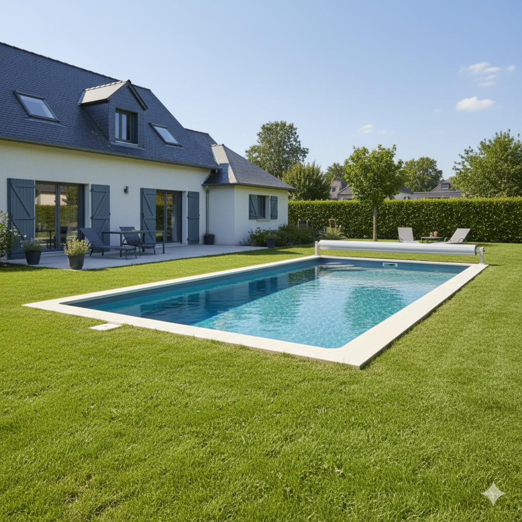 Piscine azur, pierre, aucune, couverture aucune